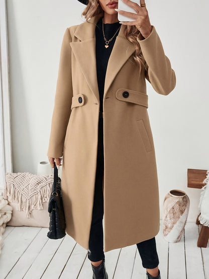 Women's Suit Collar Two-Tone Belted Long Coat - Elegant H-Line