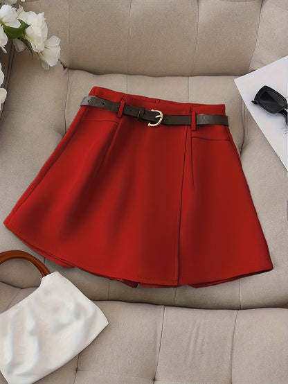 Women's Fashion Solid Color Shorts - Faux Pocket with Belt