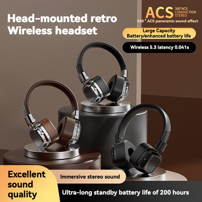 Retro Wireless Headphones - HiFi Deep Bass with 350mAh Battery
