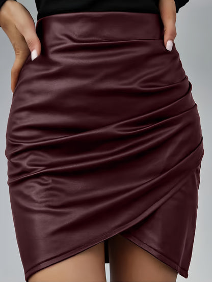Women's Elegant PU Leather Skirt - Solid Color Half Skirt