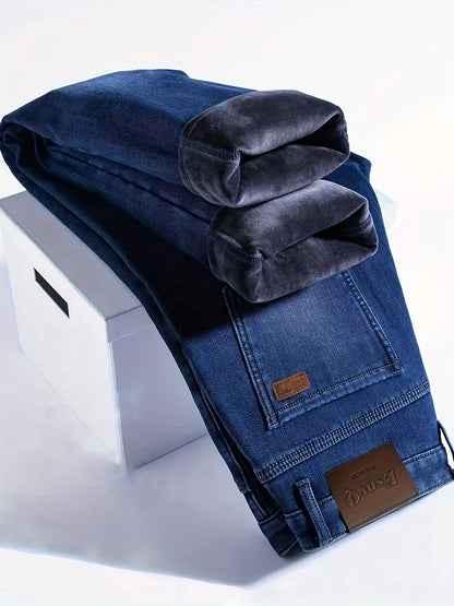 ESDVQ Men's Winter-Thickened Stretch Jeans - Warm Straight-Leg
