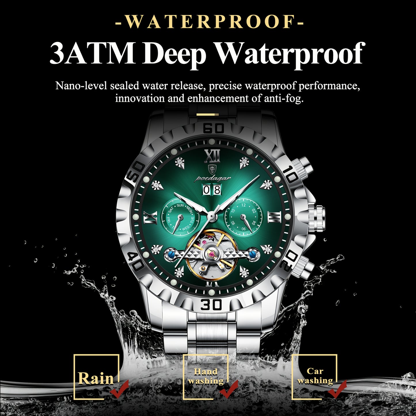 POEDAGAR Men's Luxury Business Watch - Automatic Waterproof