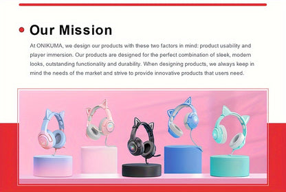 ONIKUMA RGB Gaming Headset - Detachable Cat Ear with Surround Sound