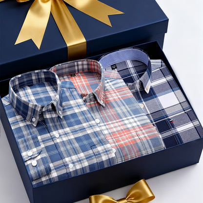 Men's 3-Pack Long Sleeve Oxford Shirts - Embroidered Chest Pockets