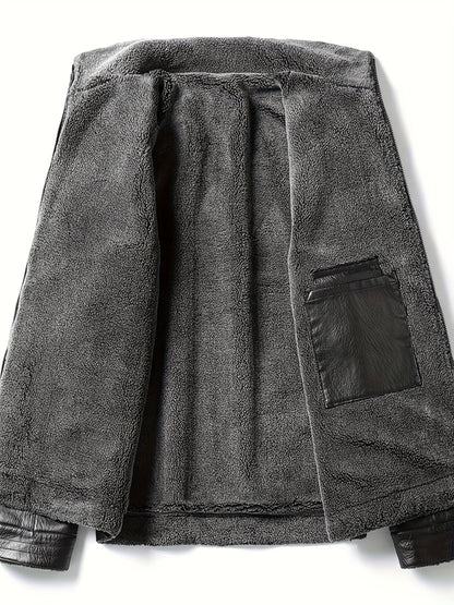 Men's Winter Thickened Bomber Jacket - Windproof Lapel PU