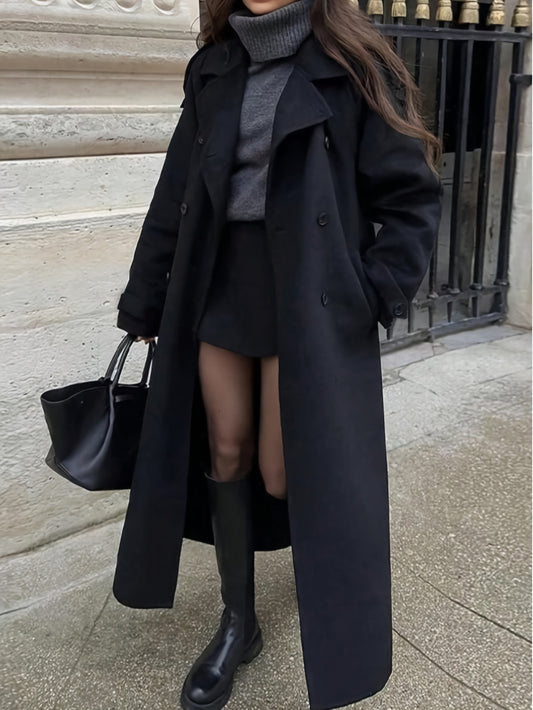 Women's Elegant Double-Breasted Windbreaker - Belted Trench Coat