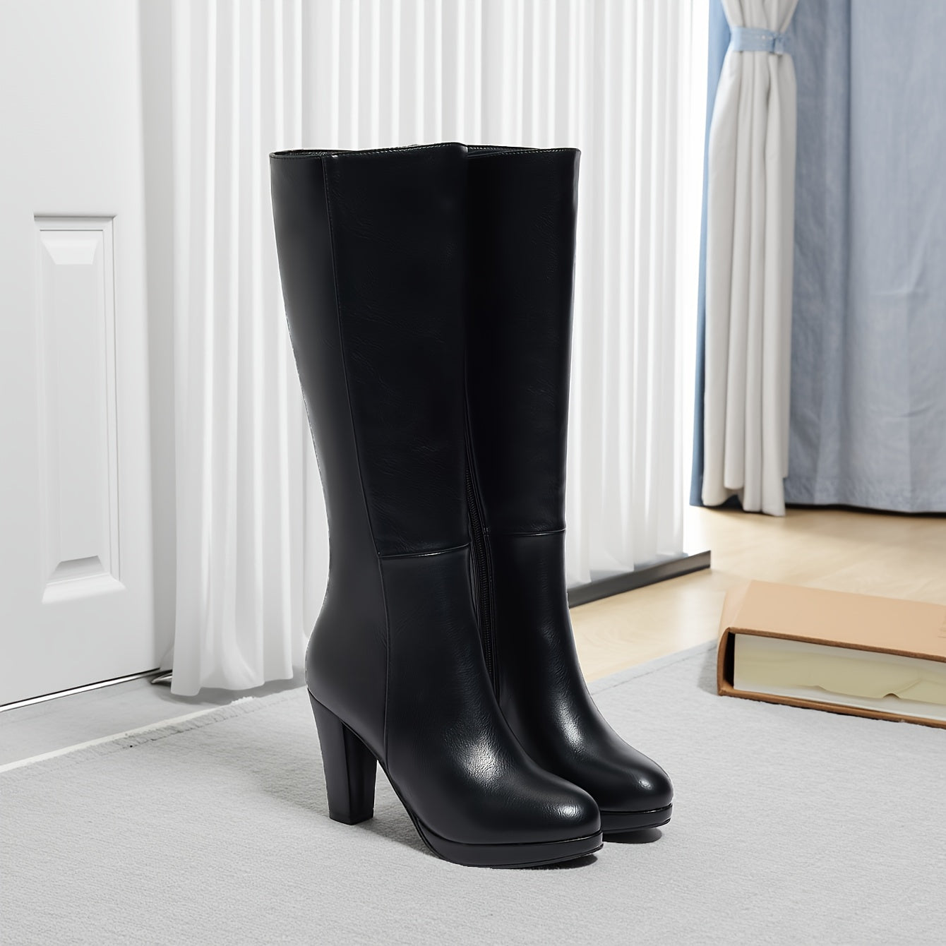 Women's High Heel Ankle Boots - Thick Platform Round Toe