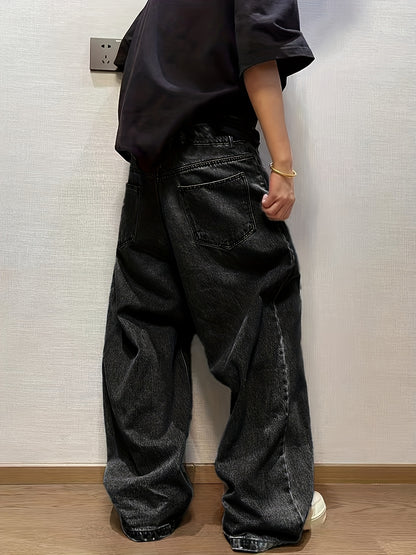 Men's American Retro Curved Blade Jeans - Loose Wide-Leg