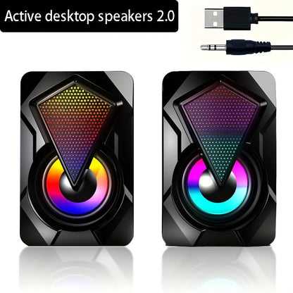USB Desktop Speakers 2.0 - LED Lights with Volume Control
