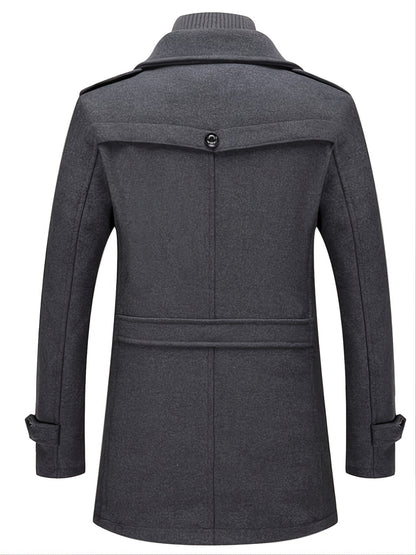 Men's Business Wool Coat - Double Collar Mid-Length