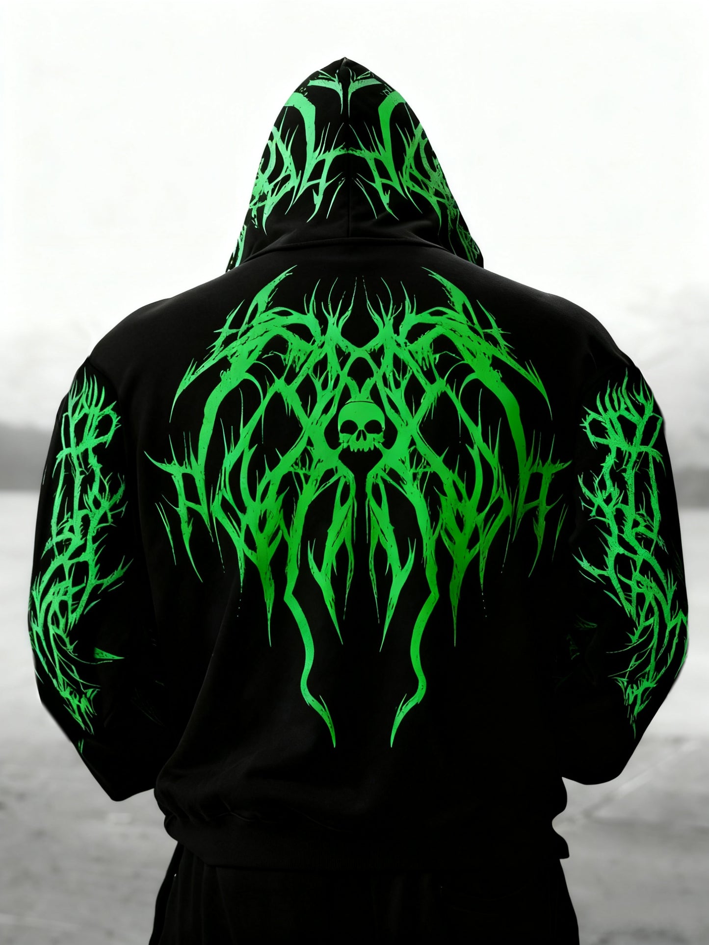 Men's Gothic Skull Print Zip Hoodie - Loose Fit with Pockets