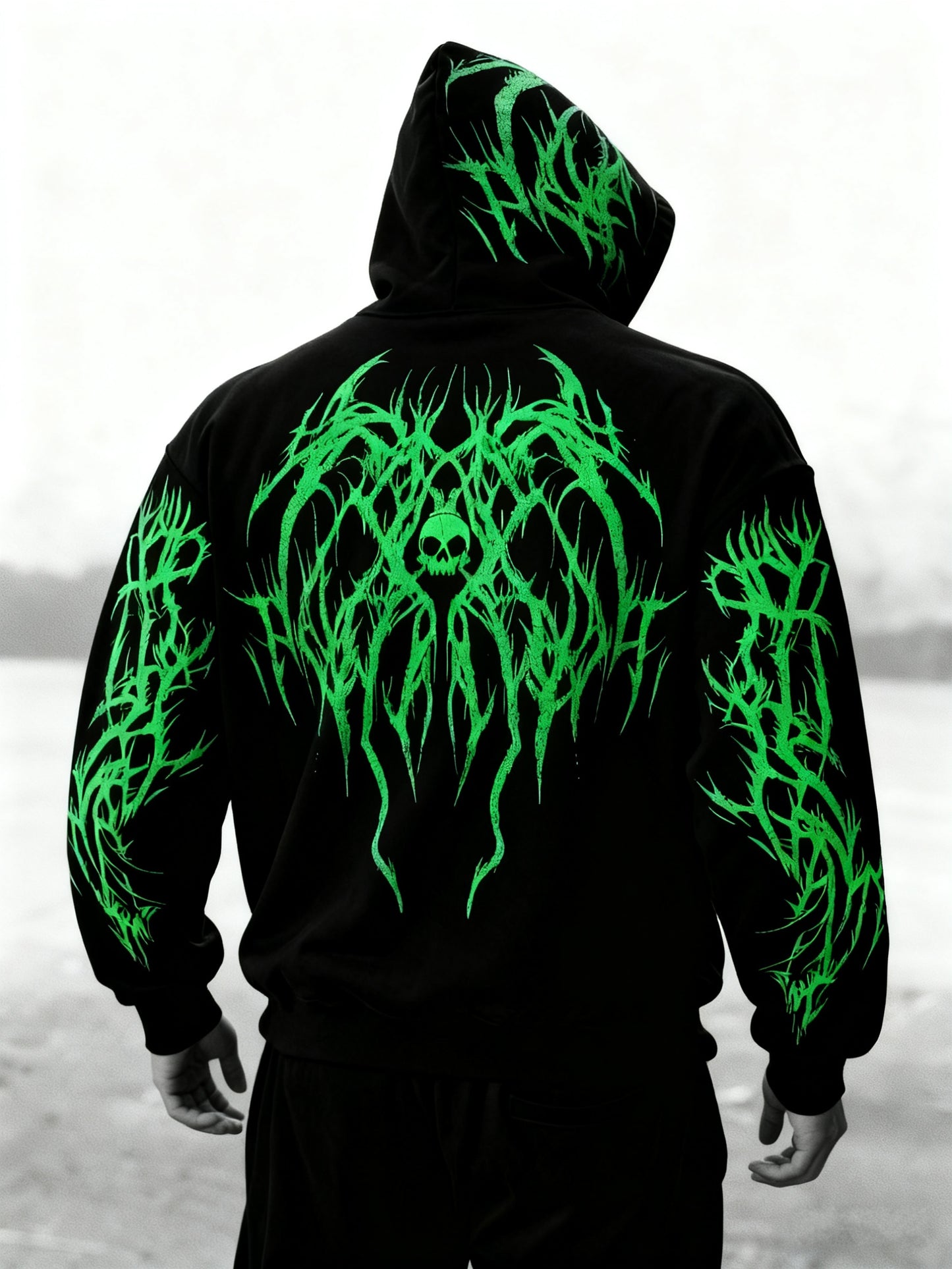 Men's Gothic Skull Print Zip Hoodie - Loose Fit with Pockets