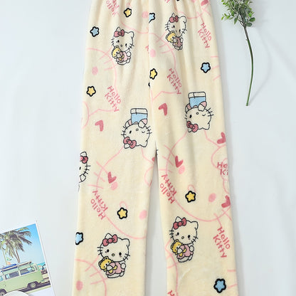Hello Kitty Women's Flannel Sleep Pants - Thick Warm Winter