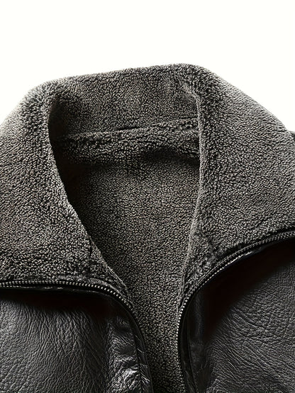 Men's Winter Thickened Bomber Jacket - Windproof Lapel PU