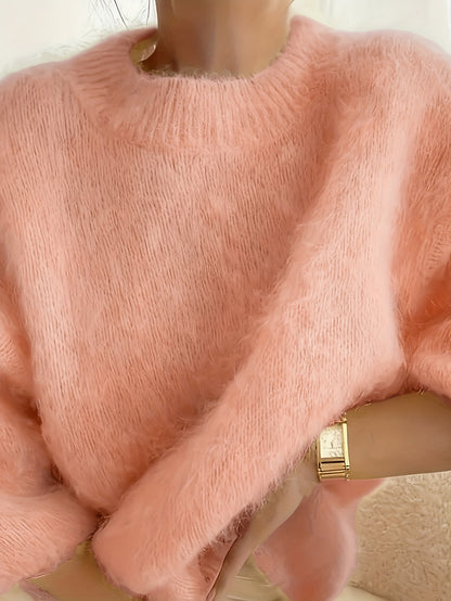 Women's Alpaca Sweater - Elegant Round Neck Winter Coat, Soft Warm Pure Color Blouses | High Elasticity for a Flattering Fit | Solid Color Sweaters for Dresses, Skirts & Pants Toppings | Hand Wash/Dry Clean (Autumn/Winter War