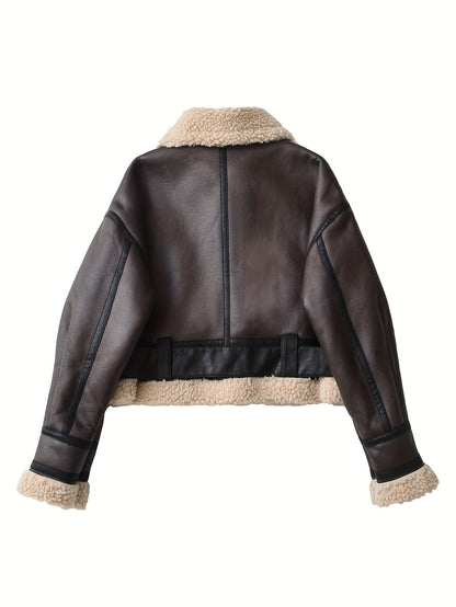 Women's Vintage Jacket - Belted Waist Zipper Cropped