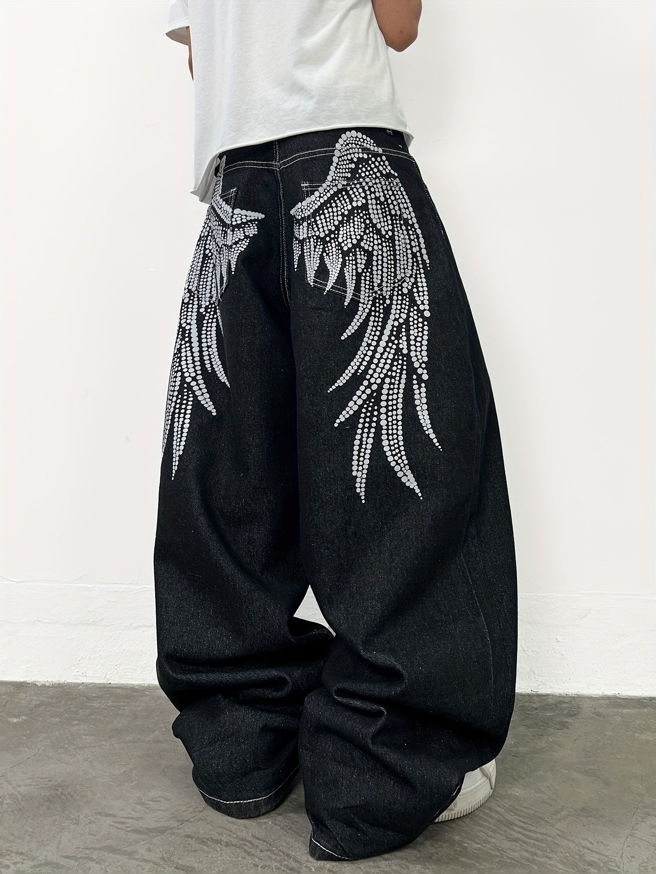 Unisex Y2K American Streetwear Printed Pants - Black Loose-Fit