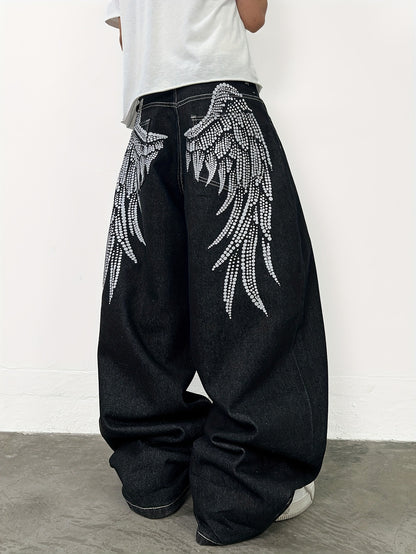 Unisex Y2K American Streetwear Printed Pants - Black Loose-Fit