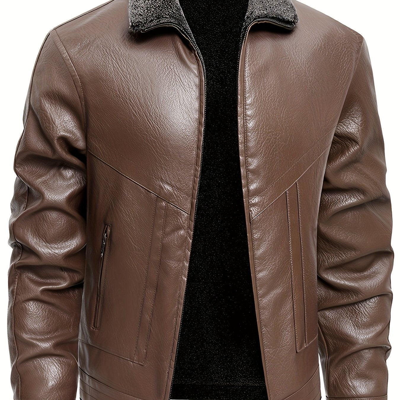 Men's Winter Thickened Bomber Jacket - Windproof Lapel PU