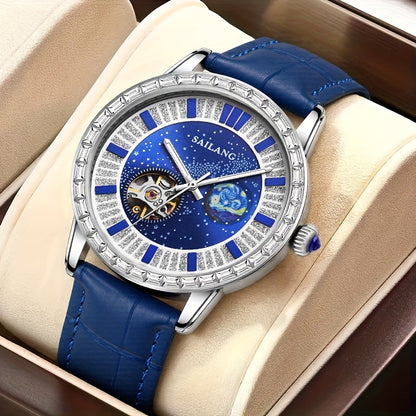 Men's Automatic Mechanical Watch - Casual Hollow Rhinestone Detail