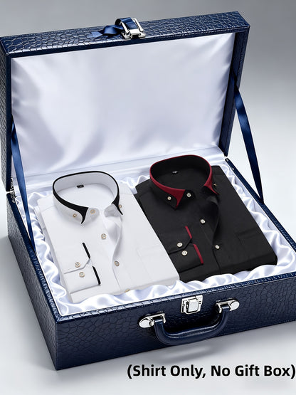 Men's Casual Business Shirt 1+1pc - Lapel Chest Pocket