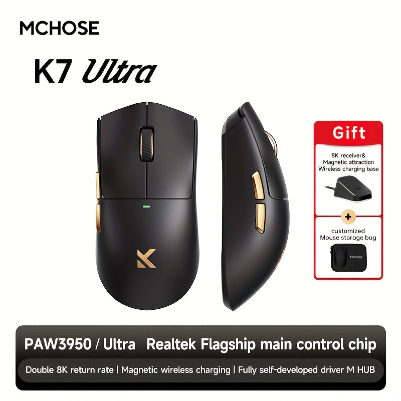MCHOSE K7 Ultra Wireless Gaming Mouse - 8K 42000 DPI Magnetic Dock