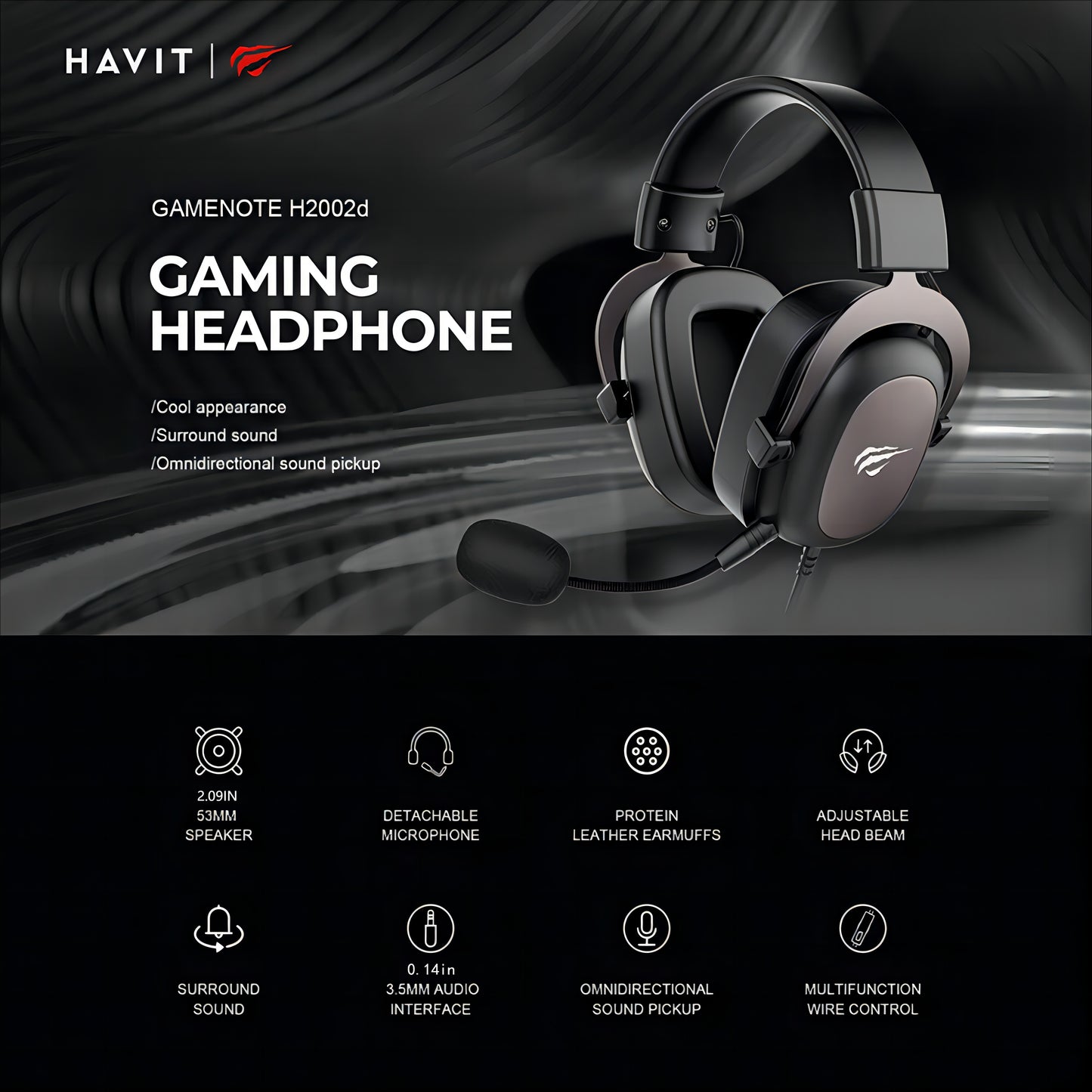 HAVIT Headset - Protein Leather Earmuffs with Detachable Mic