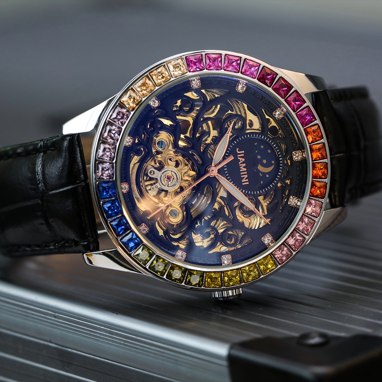 Jianni Men's Luxury Automatic Tourbillon Watch - Moon Sun Phases