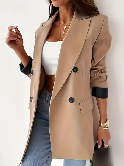 Women's Double Breasted Lapel Blazer - Elegant Long Sleeve