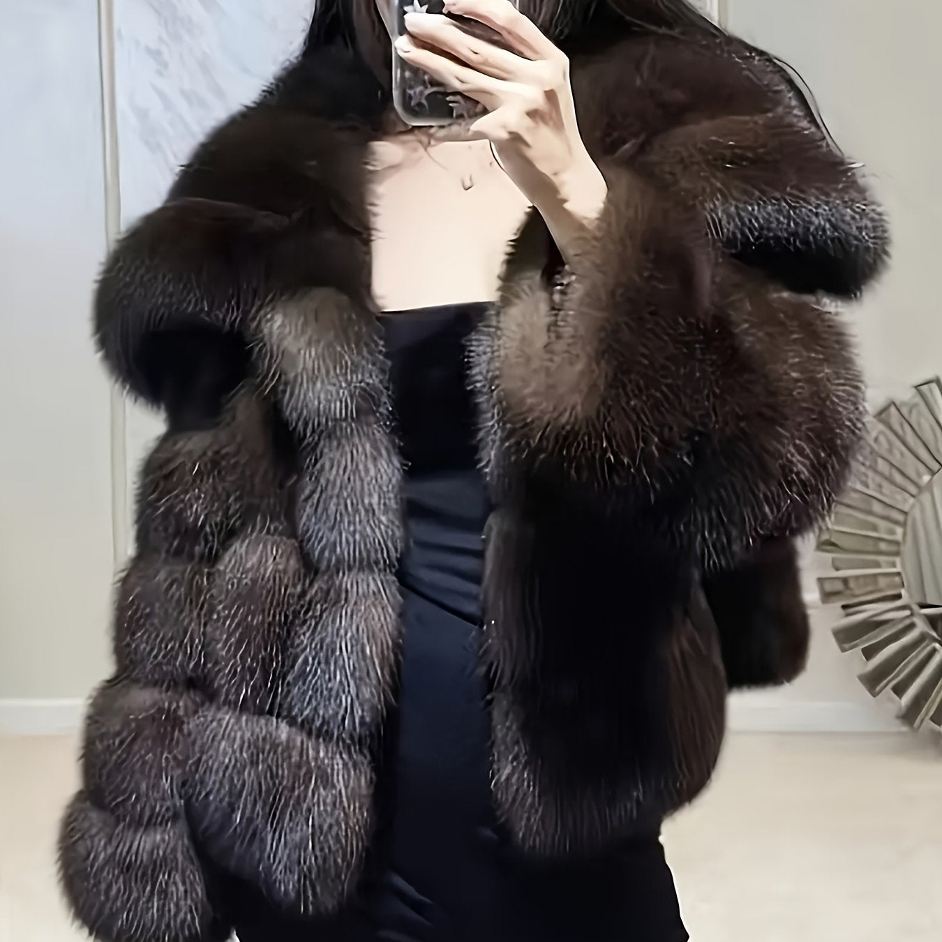 Women's Elegant Faux Fur Coat - Fluffy Design