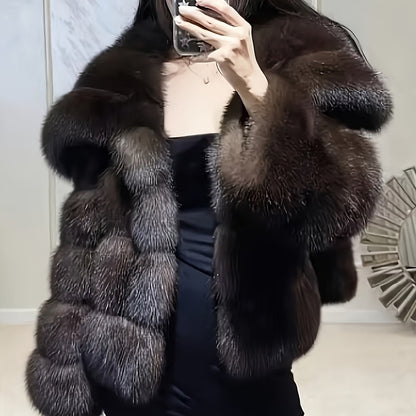 Women's Elegant Faux Fur Coat - Fluffy Design