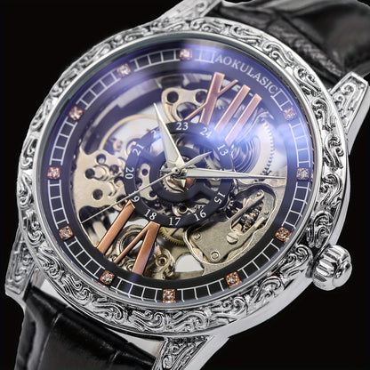 AOKULASIC Men's Luxury Tourbillon Skeleton Automatic Watch