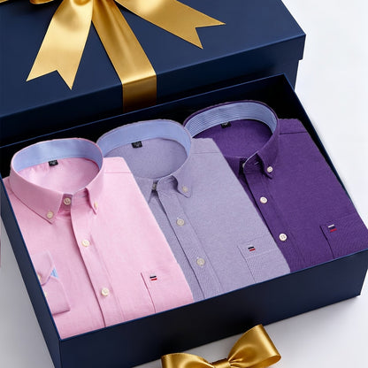 Men's 3-Pack Long Sleeve Oxford Shirts - Embroidered Chest Pockets