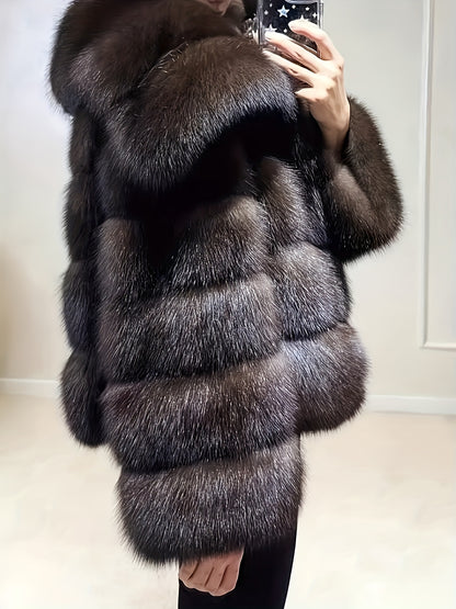 Women's Elegant Faux Fur Coat - Fluffy Design