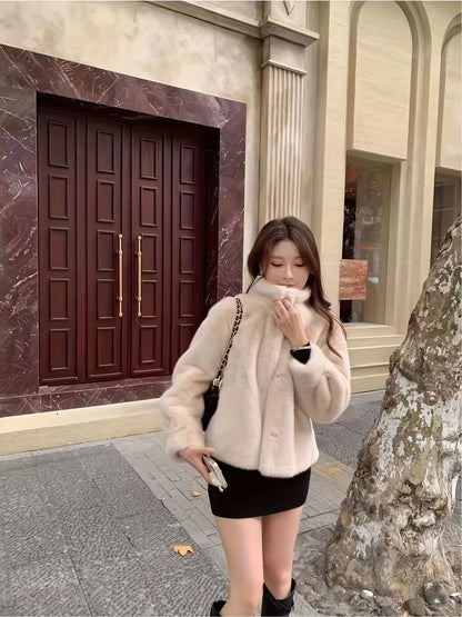 Faux Fur Open Front Fuzzy Coat, Elegant Long Sleeve Warm Outerwear For Fall & Winter, Women's Clothing