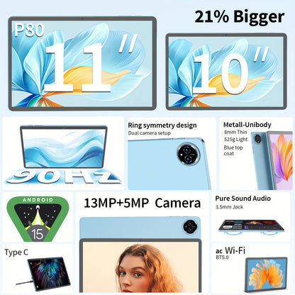 QDDQ Android 15 Tablet 11" - 24GB RAM 256GB 8000mAh Dual Camera