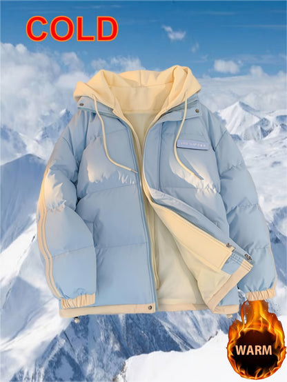 Plus Size Women's Skiing Coat - Warm Thick Hooded Two-Piece