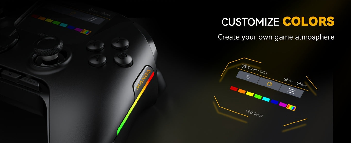 (No Drift) Interactive Screen Wireless Gaming Controller for iOS/for Switch/PC/Android/Steam Deck, Hall Effect Stick & Trigger, RGB Lighting, Remappable Buttons, 1800mAh with Charging Dock-V2 (Black). Notice Not Compatible wi