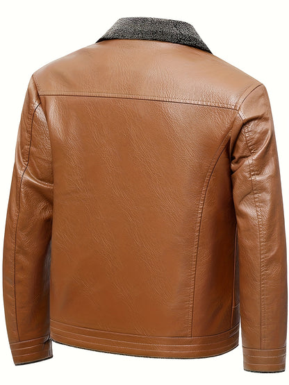 Men's Winter Thickened Bomber Jacket - Windproof Lapel PU