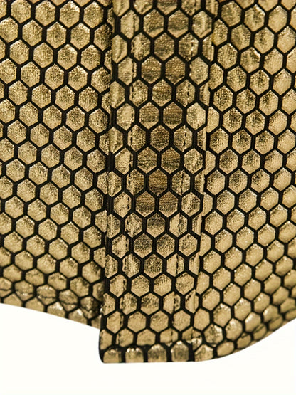 Men's 70s Disco Outfit - Diamond Foil Print Button-Up Shirt