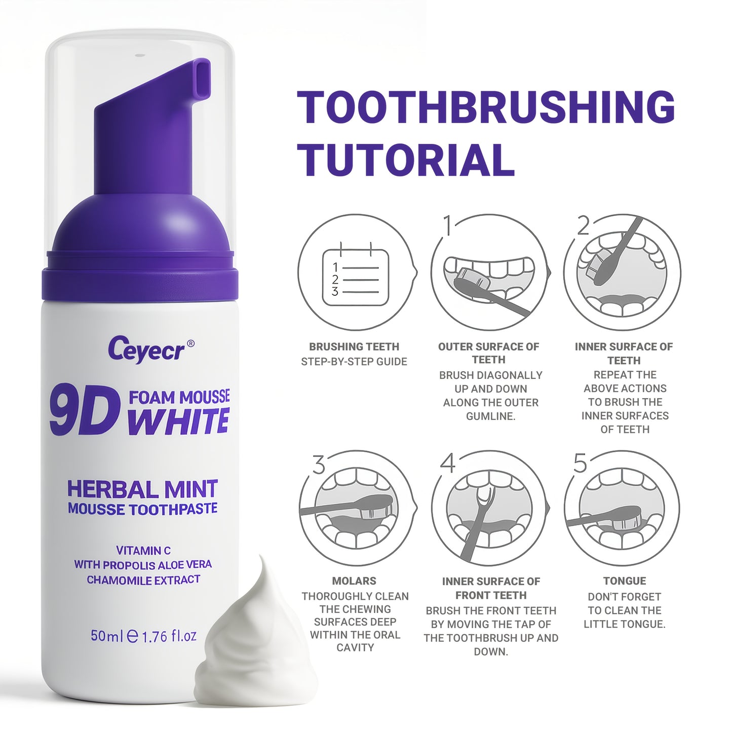 Ceyecr Teeth Cleaning Mint Mousse 50ml - Brightening & Fresh Breath