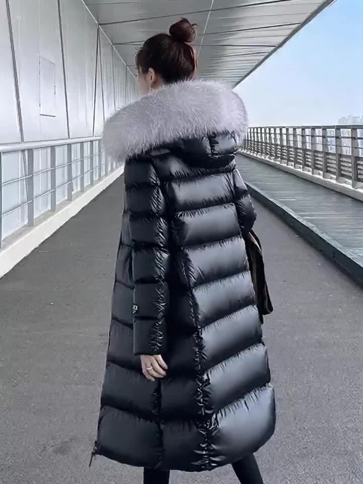 Women's Elegant Longline Coat - Faux Fur Hood