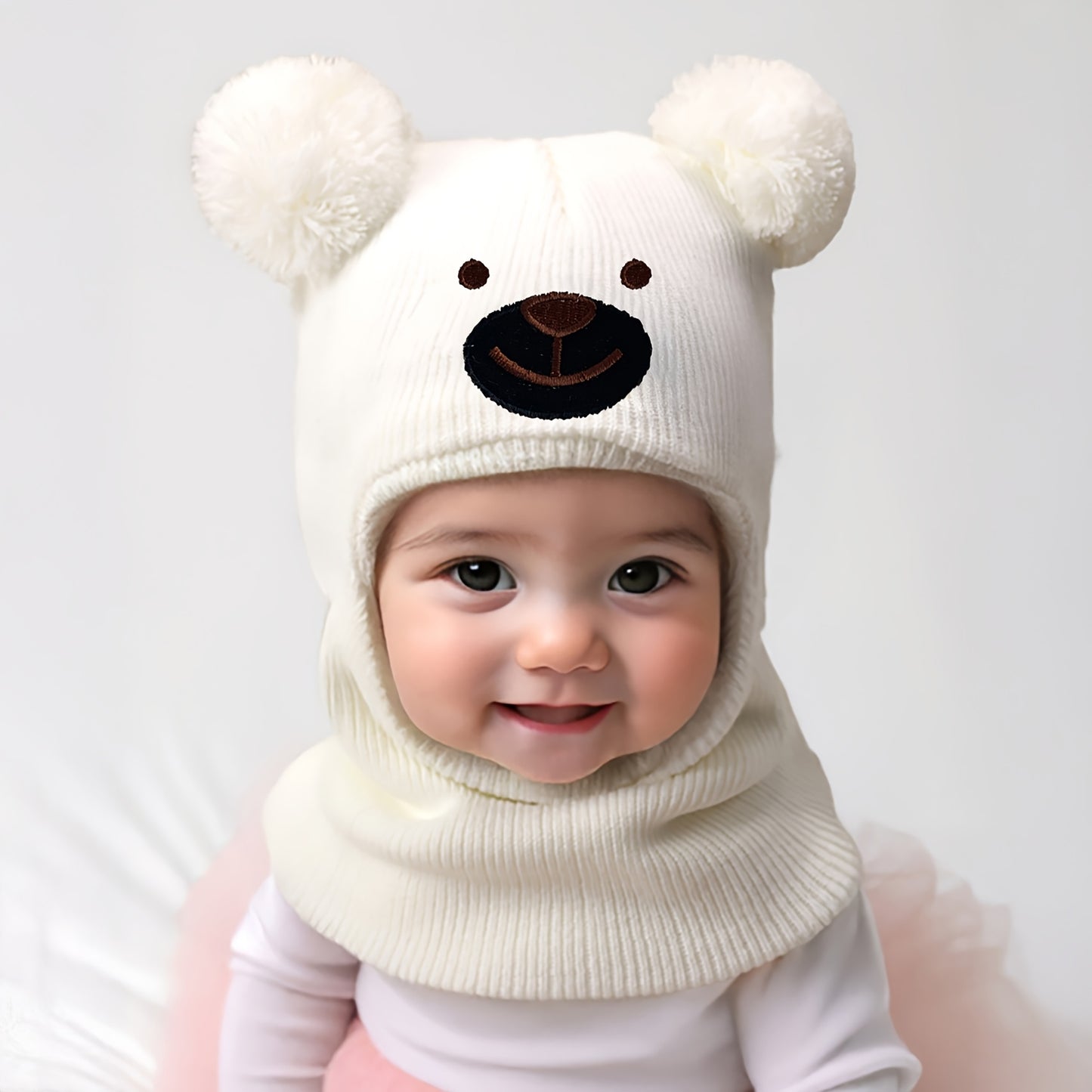 Baby Bear Ear Mask & Beanie - 0-8 Years Winter Hat