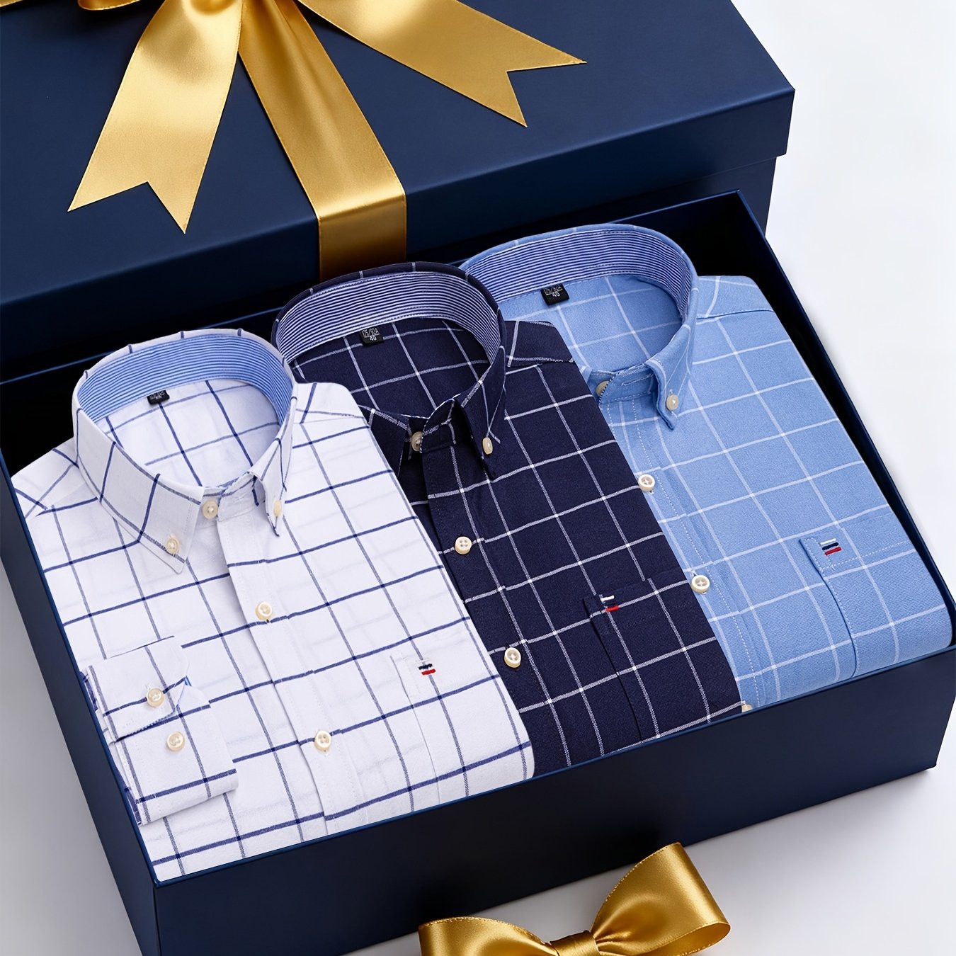 Men's 3-Pack Long Sleeve Oxford Shirts - Embroidered Chest Pockets