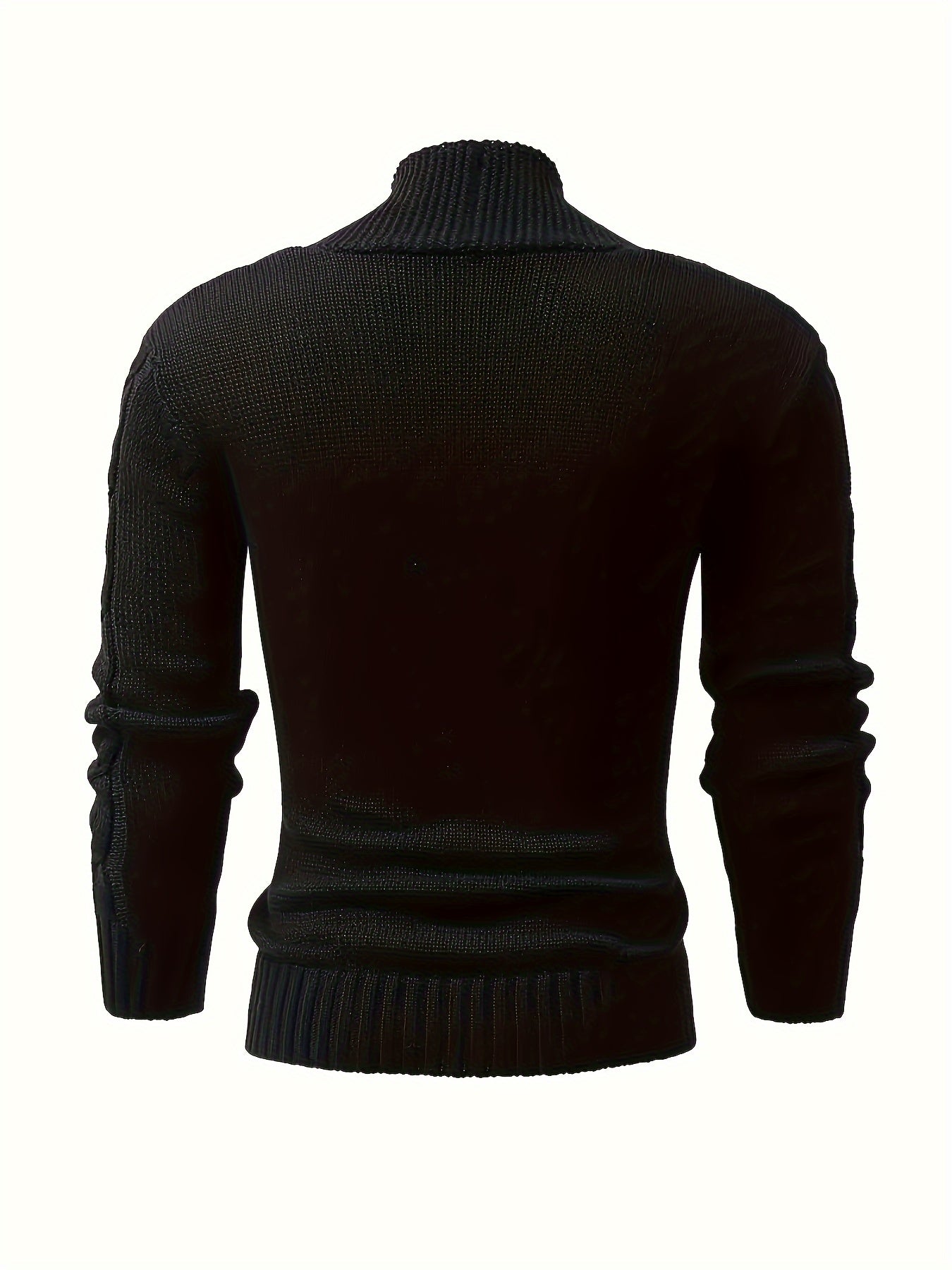 Men's Cable Knit Sweater - Black Large Lapel Ribbed