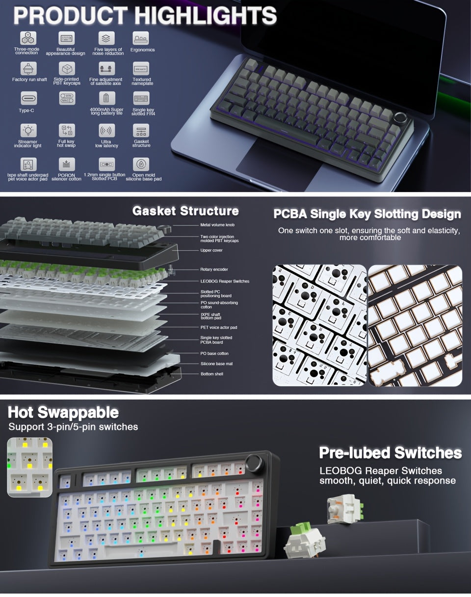 AULA Custom Mechanical Keyboard - 75% Swappable RGB