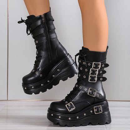 Women's Punk Boots - Thick Platform Ultra-High Wedge Gothic