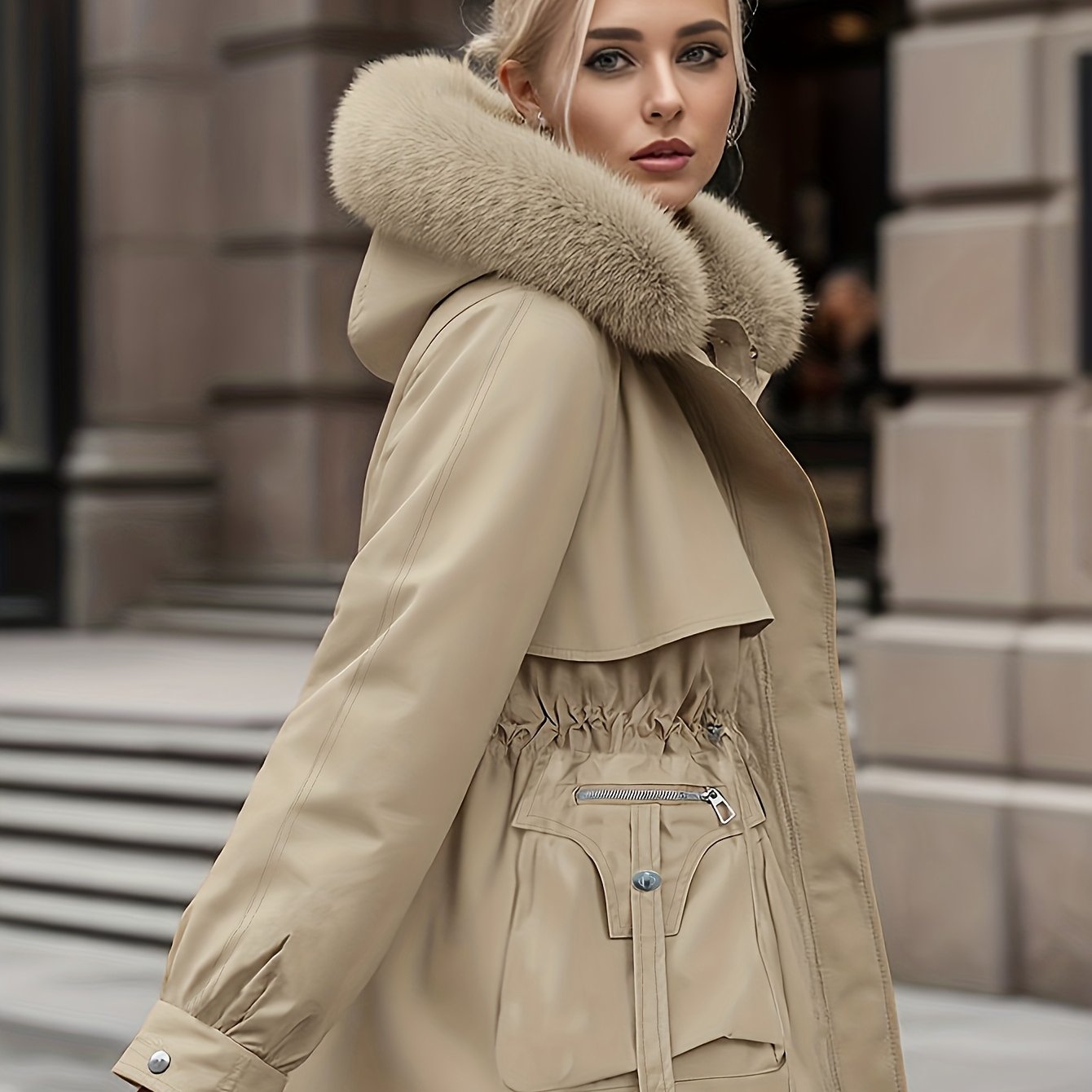 Women's Winter Fleece-Lined Thermal Coat - Full-Zip A-Line Hood