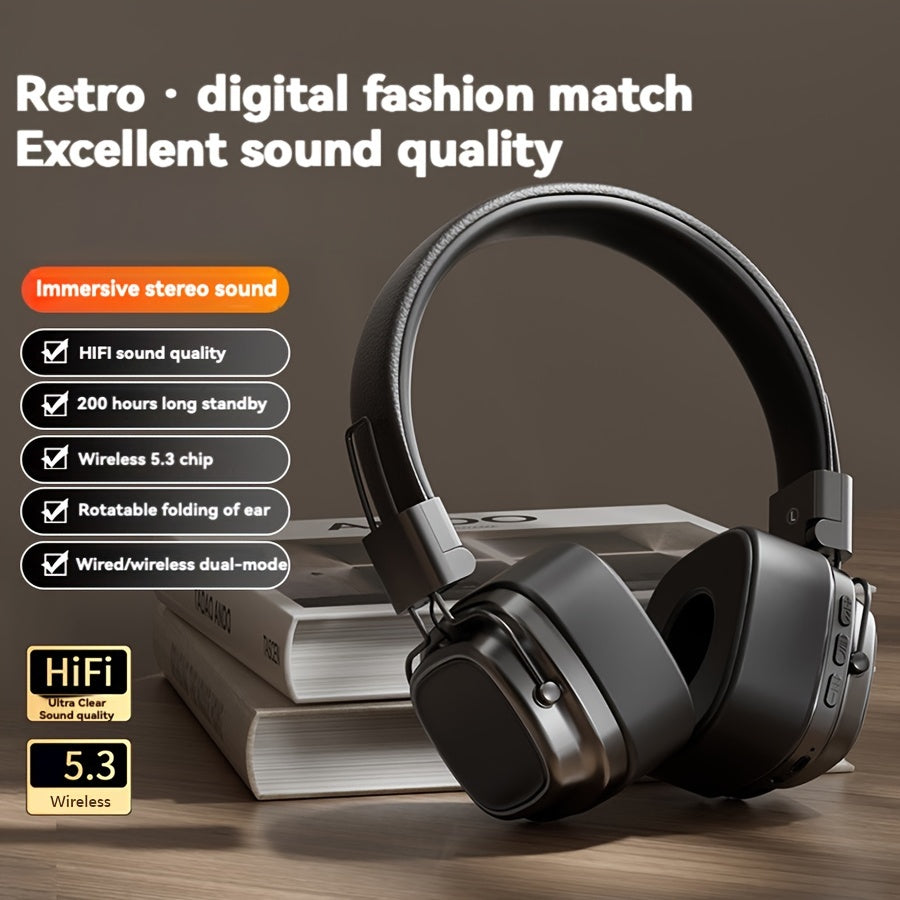 Retro Wireless Headphones - HiFi Deep Bass with 350mAh Battery
