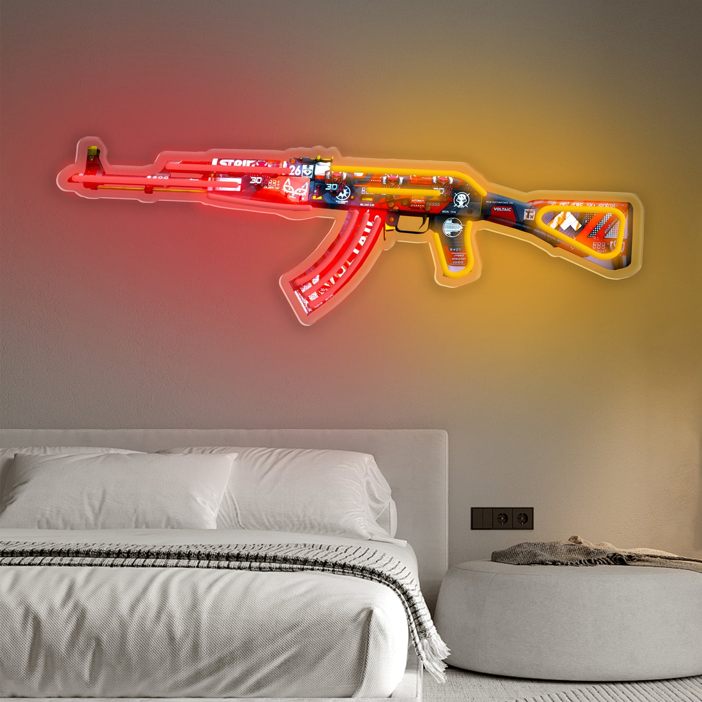 Cool AK47 Shaped Neon Lights | UV Printed, 59.99 cm by 18.49 cm, USB Powered with Ten Levels of Brightness, Suitable for Gaming Rooms and Home Decor, Perfect Gift for Friends